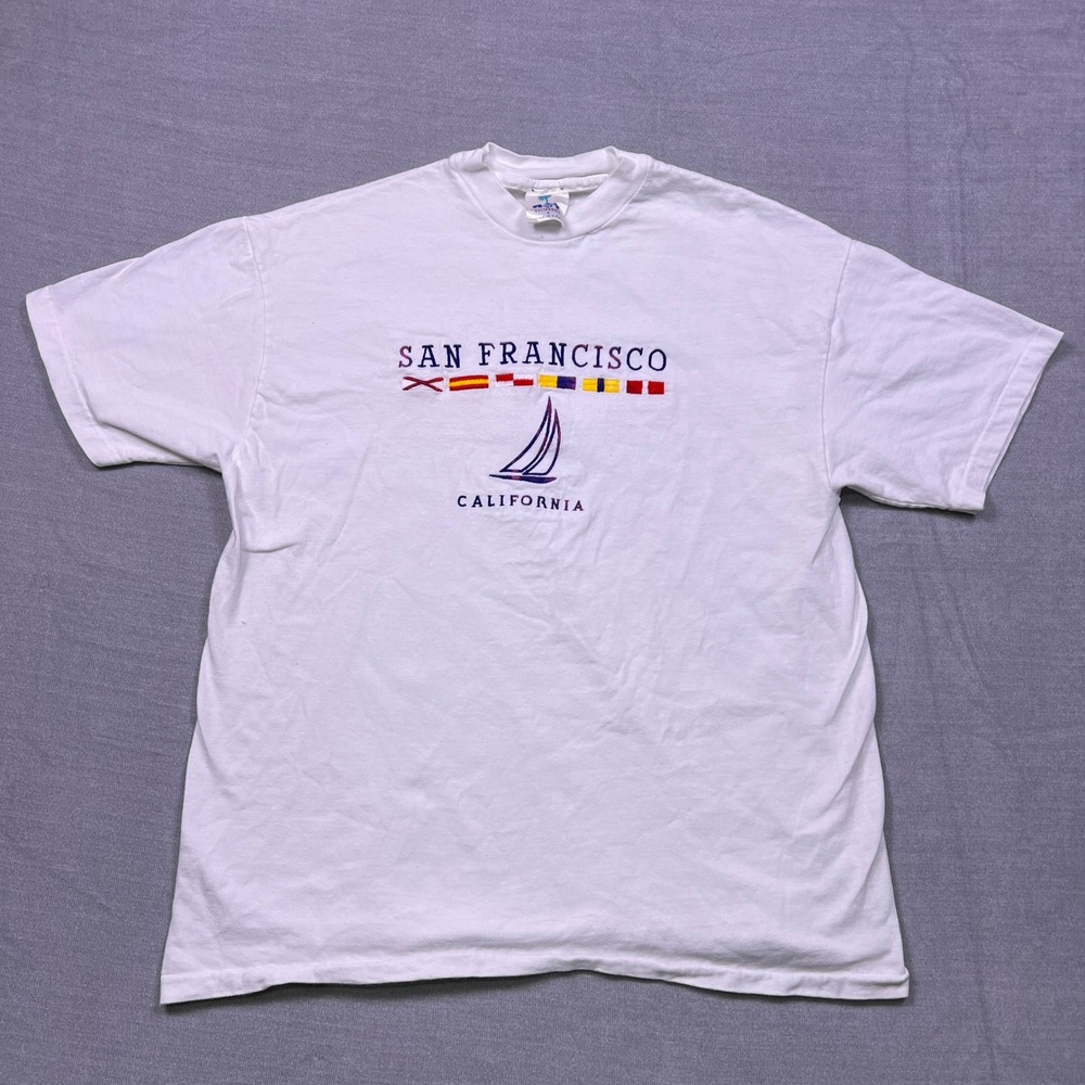 R&T California San Francisco Graphic T Shirt Mens‎ Large White Sailboat Nautical